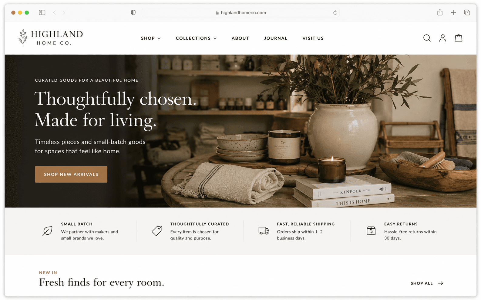 Home goods e-commerce website